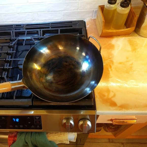Flat Bottom Wok Pan - 13.5" Blue Carbon Steel Wok - Preseasoned Carbon Steel Ski - Picture 1 of 1